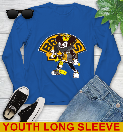 Boston Bruins NHL Hockey Mickey Peace Sign Sports Youth Long Sleeve 10