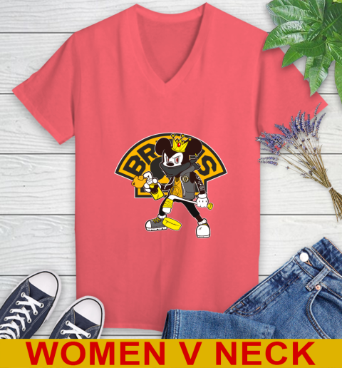 Boston Bruins NHL Hockey Mickey Peace Sign Sports Women's V-Neck T-Shirt 8 Boston Bruins NHL Hockey Mickey Peace Sign Sports Women's V-Neck T-Shirt - Image 8