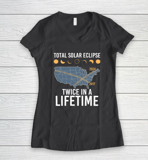 Twice In A Lifetime Solar Eclipse Shirt 2024 Total Eclipse Women's V-Neck T-Shirt 4