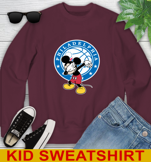 Philadelphia 76ers NBA Basketball Dabbing Mickey Disney Sports Youth Sweatshirt 5