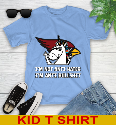 Arizona Cardinals NFL Football Unicorn I'm Not Anti Hater I'm Anti Bullshit Youth T-Shirt 11