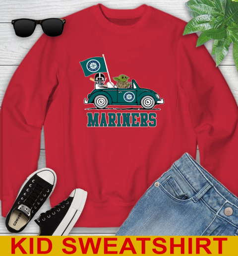 MLB Baseball Seattle Mariners Darth Vader Baby Yoda Driving Star Wars Shirt Youth Sweatshirt 8