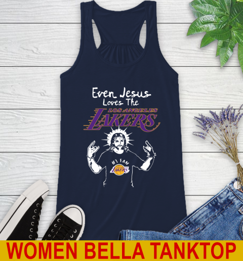 Los Angeles Lakers NBA Basketball Even Jesus Loves The Lakers Shirt Racerback Tank - Image 10