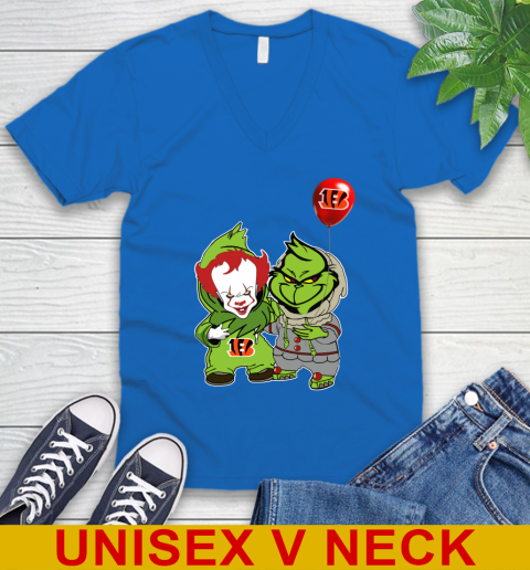 Cincinnati Bengals Baby Pennywise Grinch Christmas NFL Football V-Neck T-Shirt 6