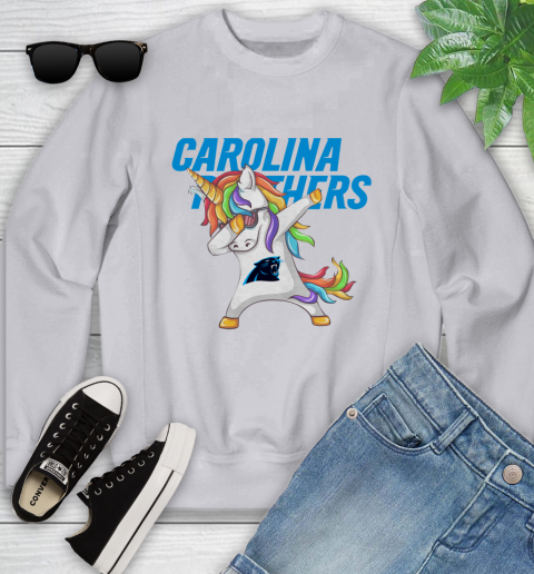 Carolina Panthers NFL Football Funny Unicorn Dabbing Sports Youth Sweatshirt 4