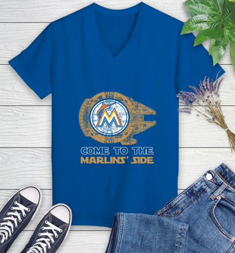 MLB Come To The Miami Marlins Side Star Wars Baseball Sports Women's V-Neck T-Shirt 10