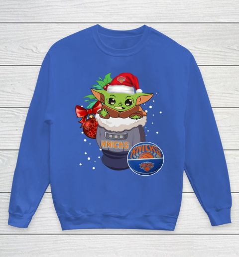 New York Knicks Christmas Baby Yoda Star Wars Funny Happy NBA Youth Sweatshirt 8