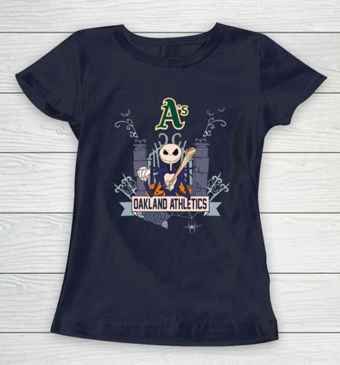MLB Oakland Athletics Baseball Jack Skellington Halloween Women's T-Shirt 2