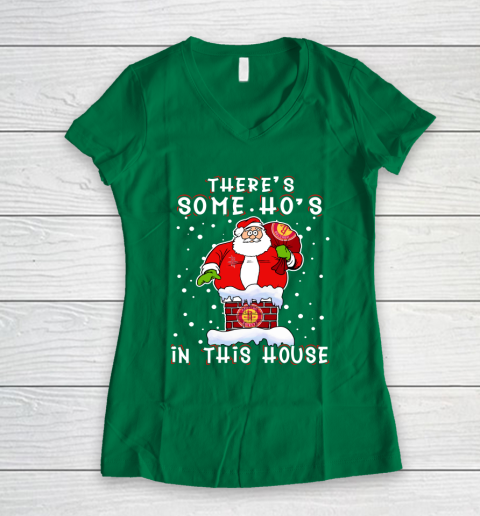 Houston Rockets Christmas There Is Some Hos In This House Santa Stuck In The Chimney NBA Women's V-Neck T-Shirt 3