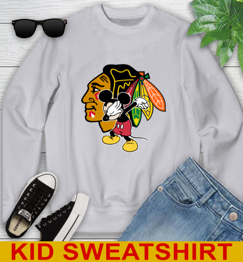 Chicago Blackhawks NHL Hockey Dabbing Mickey Disney Sports Youth Sweatshirt 4
