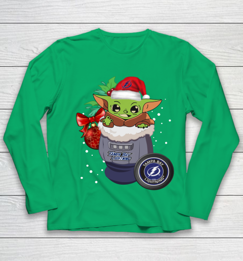 Tampa Bay Lightning Christmas Baby Yoda Star Wars Funny Happy NHL Youth Long Sleeve 6