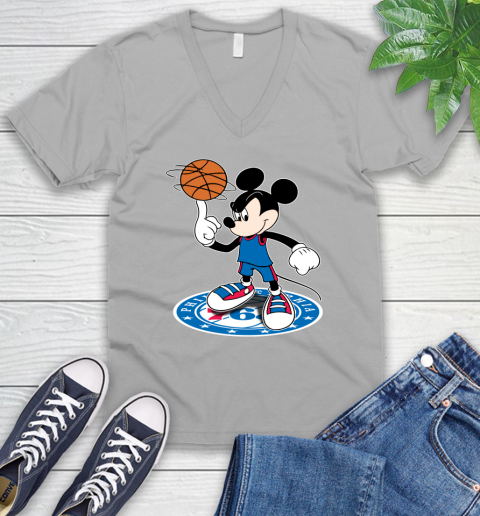 NBA Basketball Philadelphia 76ers Cheerful Mickey Disney Shirt V-Neck T-Shirt 4