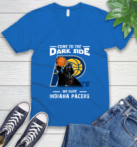 NBA Come To The Dark Side We Have Indiana Pacers Star Wars Darth Vader Basketball V-Neck T-Shirt 5
