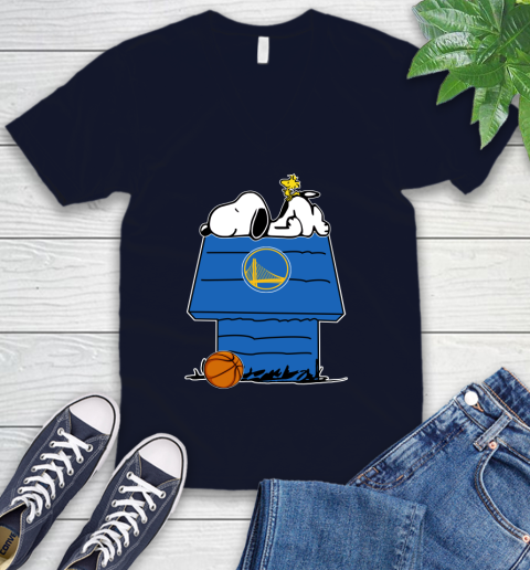 Golden State Warriors NBA Basketball Snoopy Woodstock The Peanuts Movie V-Neck T-Shirt 3