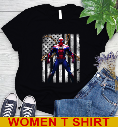 NFL Football Pittsburgh Steelers Spider Man Avengers Marvel American Flag Shirt (2) Women's T-Shirt
