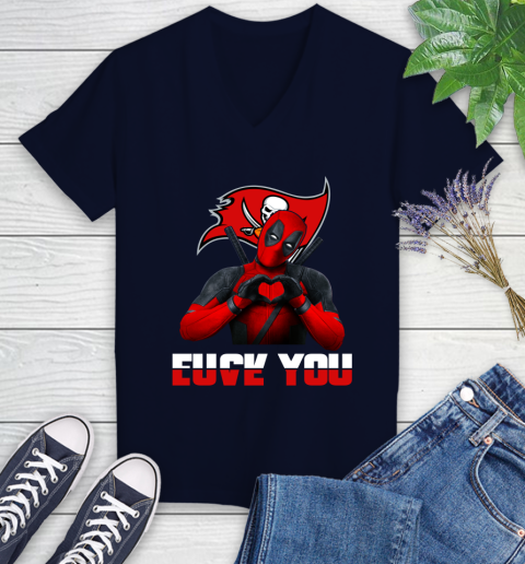 NHL Tampa Bay Buccaneers Deadpool Love You Fuck You Football Sports Women's V-Neck T-Shirt 2