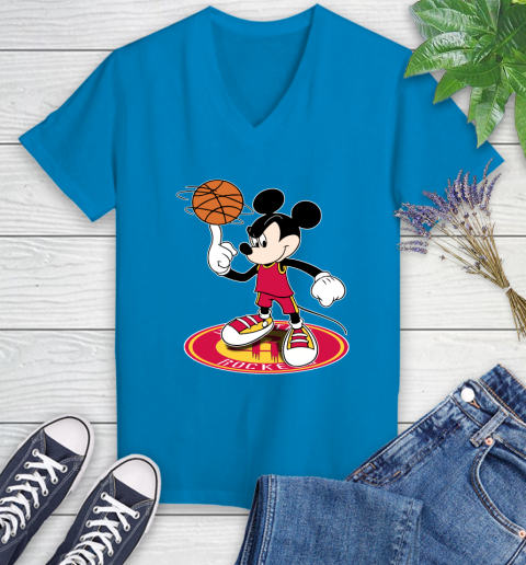 NBA Basketball Houston Rockets Cheerful Mickey Disney Shirt Women's V-Neck T-Shirt 6