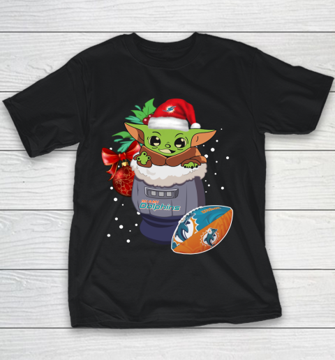 Miami Dolphins Christmas Baby Yoda Star Wars Funny Happy NFL Youth T-Shirt 2