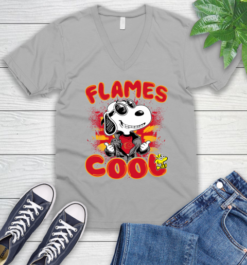 NHL Hockey Calgary Flames Cool Snoopy Shirt V-Neck T-Shirt 3