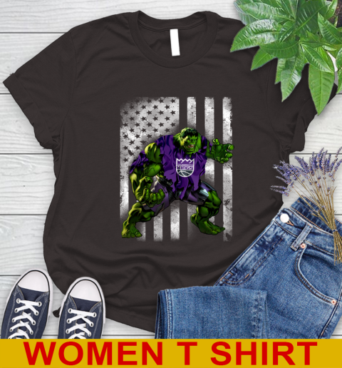 Sacramento Kings Hulk Marvel Avengers NBA Basketball American Flag Women's T-Shirt 9