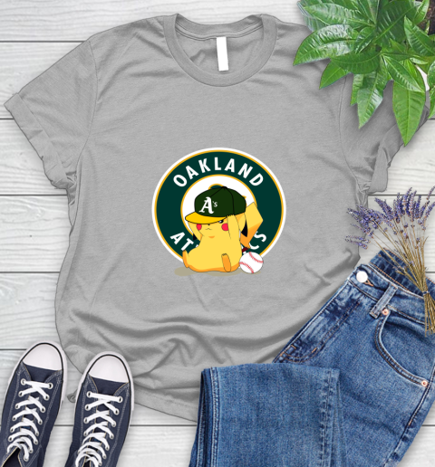 MLB Pikachu Baseball Sports Oakland Athletics Women's T-Shirt 5