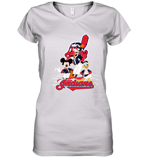 Cleveland Indians Mickey Donald And Goofy Baseball Women's V-Neck T-Shirt