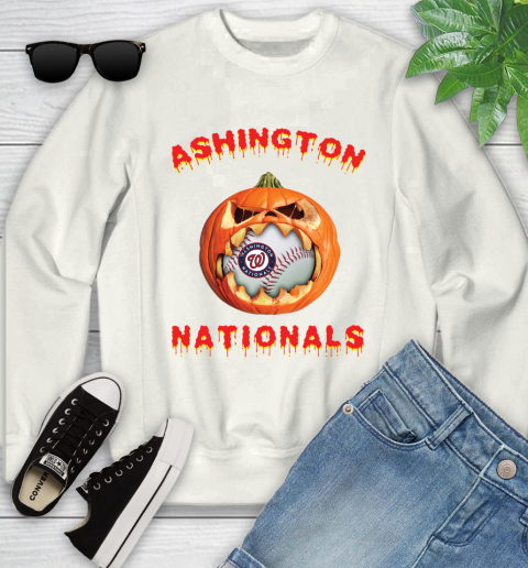 MLB Washington Nationals Halloween Pumpkin Baseball Sports Youth Sweatshirt