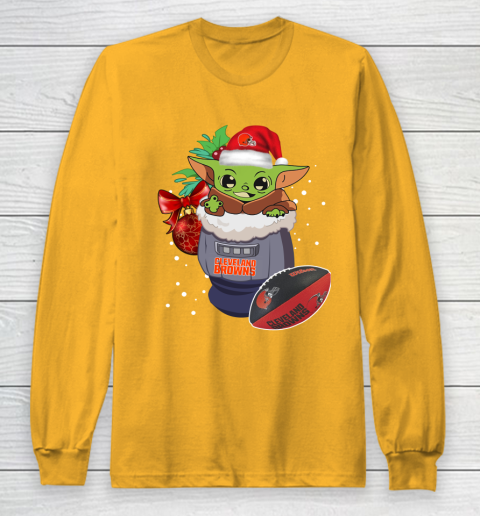 Cleveland Browns Christmas Baby Yoda Star Wars Funny Happy NFL Long Sleeve T-Shirt 3