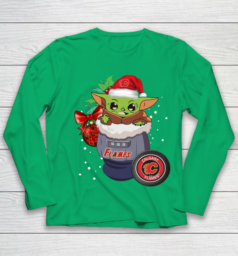Calgary Flames Christmas Baby Yoda Star Wars Funny Happy NHL Youth Long Sleeve 6