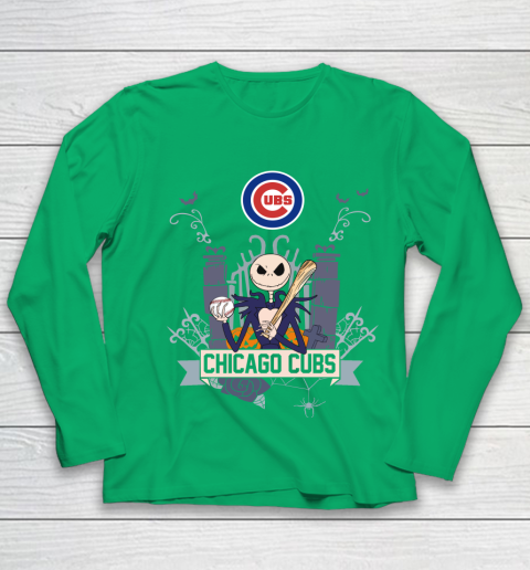 MLB Chicago Cubs Baseball Jack Skellington Halloween Youth Long Sleeve 4