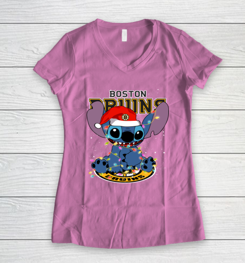 Boston Bruins NHL Hockey noel stitch Christmas Women's V-Neck T-Shirt 8