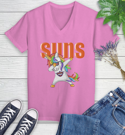 Phoenix Suns NBA Basketball Funny Unicorn Dabbing Sports Women's V-Neck T-Shirt 14