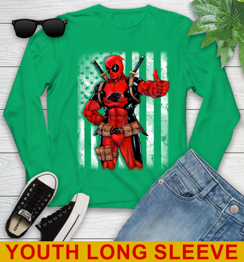 NFL Football Carolina Panthers Deadpool American Flag Shirt Youth Long Sleeve 7