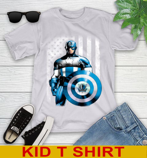 Dallas Mavericks NBA Basketball Captain America Marvel Avengers American Flag Shirt Youth T-Shirt 4
