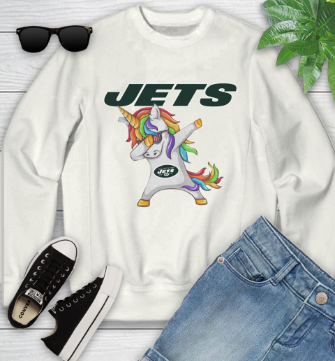 New York Jets NFL Football Funny Unicorn Dabbing Sports Youth Sweatshirt