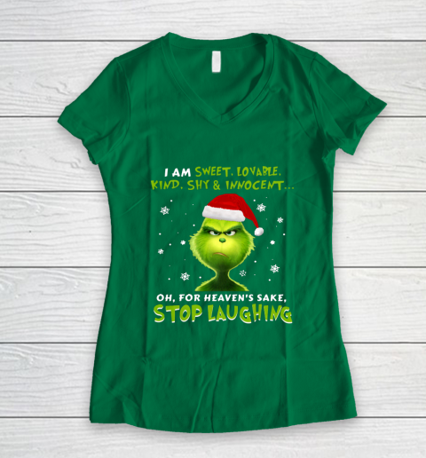 I Am Sweet Lovable Kind Shy Innocent Grinch Christmas Women's V-Neck T-Shirt 3