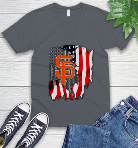 San Francisco Giants MLB Baseball American Flag V-Neck T-Shirt 4