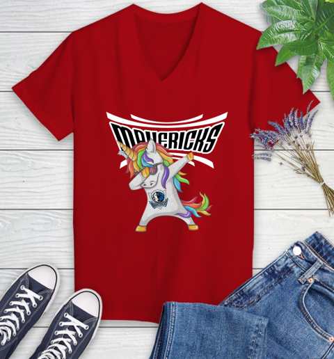 Dallas Mavericks NBA Basketball Funny Unicorn Dabbing Sports Women's V-Neck T-Shirt 12