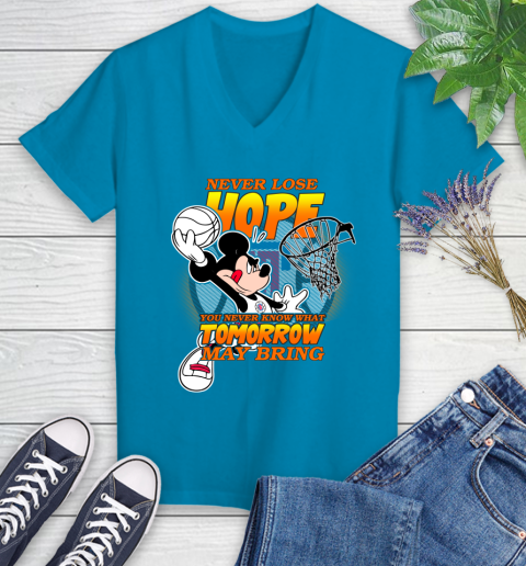 LA Clippers NBA Basketball Mickey Disney Never Lose Hope Women's V-Neck T-Shirt 7