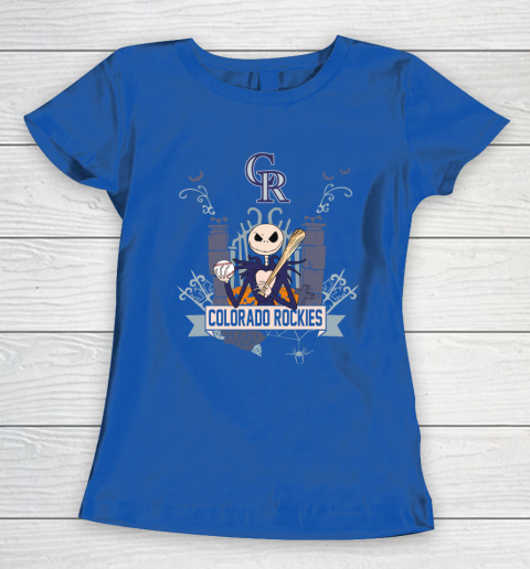 MLB Colorado Rockies Baseball Jack Skellington Halloween Women's T-Shirt 8