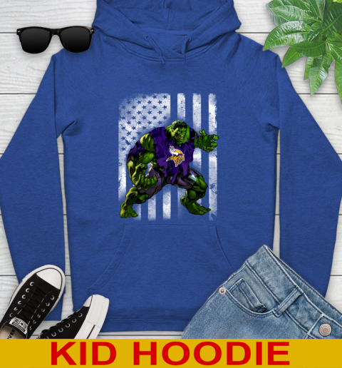 Minnesota Vikings Hulk Marvel Avengers NFL Football American Flag Youth Hoodie 10