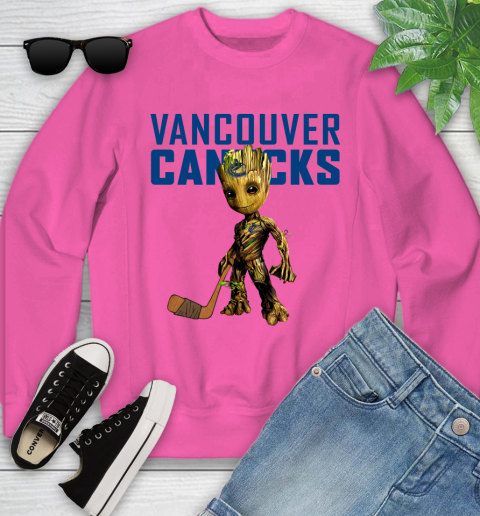 Vancouver Canucks NHL Hockey Groot Marvel Guardians Of The Galaxy Youth Sweatshirt 7