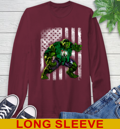 Boston Celtics Hulk Marvel Avengers NBA Basketball American Flag Long Sleeve T-Shirt 7