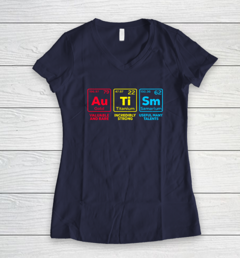 Autism Awareness Elements Periodic Table Women's V-Neck T-Shirt 7