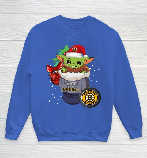 Boston Bruins Christmas Baby Yoda Star Wars Funny Happy NHL Youth Sweatshirt 8