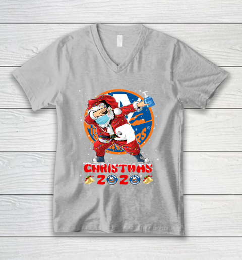 New York Islanders Funny Santa Claus Dabbing Christmas 2020 NHL V-Neck T-Shirt 3