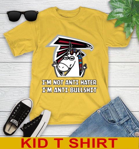 Atlanta Falcons NFL Football Unicorn I'm Not Anti Hater I'm Anti Bullshit Youth T-Shirt 8