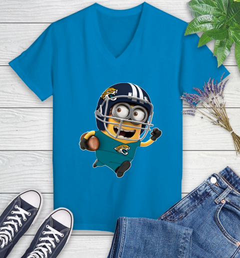 NFL Jacksonville Jaguars Minions Disney Football Sports Women's V-Neck T-Shirt 7