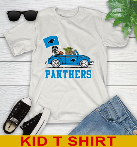 NFL Football Carolina Panthers Darth Vader Baby Yoda Driving Star Wars Shirt Youth T-Shirt 12