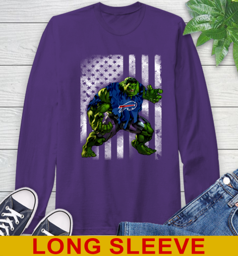 Buffalo Bills Hulk Marvel Avengers NFL Football American Flag Long Sleeve T-Shirt 5